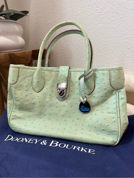 Dooney & Bourke Handbags - Dooney & Bourke Mint Green Ostrich Embossed Leather Satchel Handbag